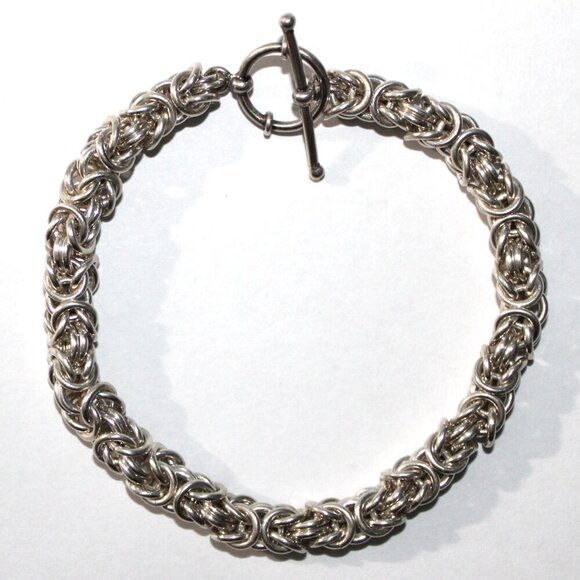Jewelry - Sterling Silver Heavy Byzantine Chain Bracelet Toggle Clasp 44 Grams